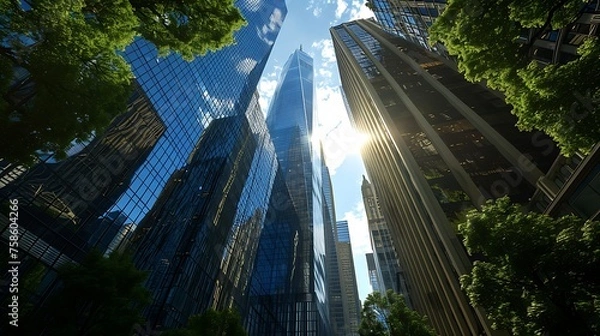 Fototapeta An Ultra-Modern Skyscraper Complex with Reflective Glass Facades: A Spectacle of Contemporary Architecture