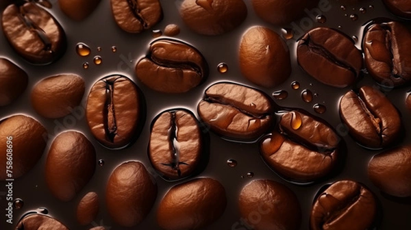 Obraz Brown background with cafe beans. Hot drink concept. 