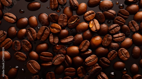 Obraz Brown background with cafe beans. Hot drink concept. 