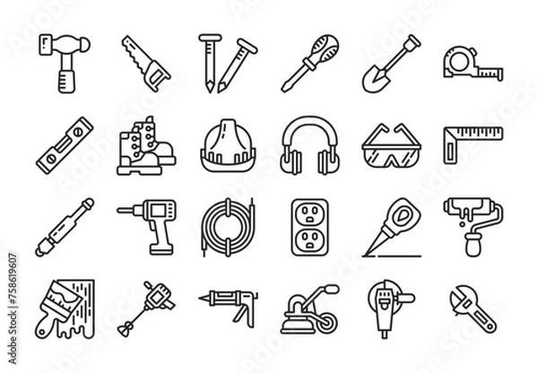 Fototapeta Construction tools line icon set