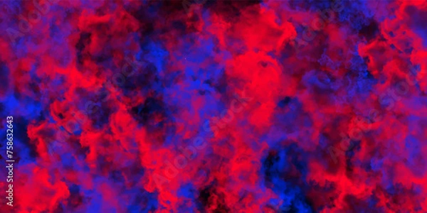 Fototapeta Abstract watercolor illustration featuring a Blue and red sky with wispy clouds, set against a turquoise background reminiscent of cement wall texture with old grunge elements