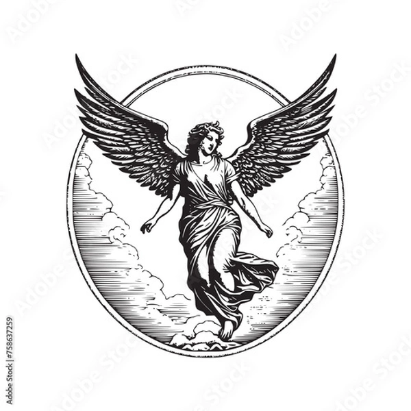 Obraz angel flying in the sky with cloud hand drawn art style vector illustration