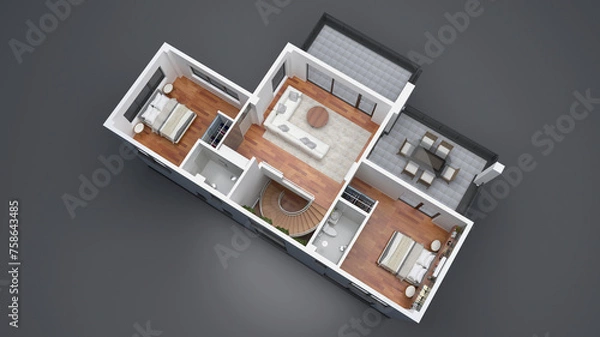 Obraz Second Floor - 3D Interior Plan - View 03