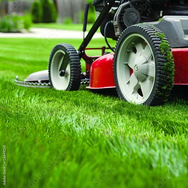 Fototapeta Lawn Mower in Action - Generative AI