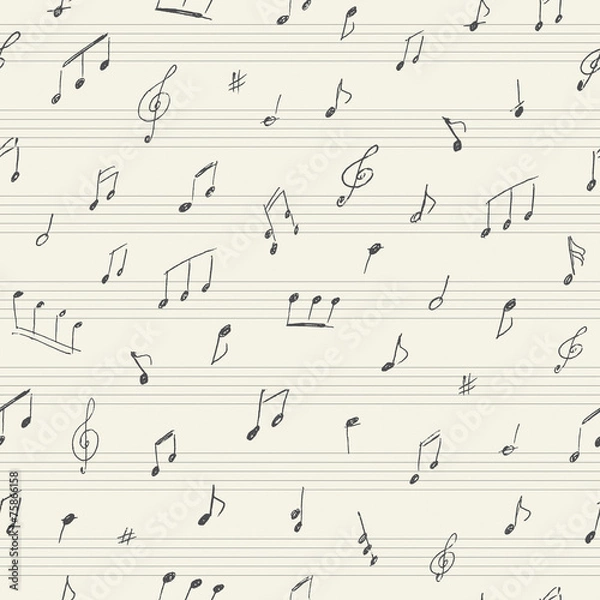 Obraz Music seamless pattern with handwritten musical notes