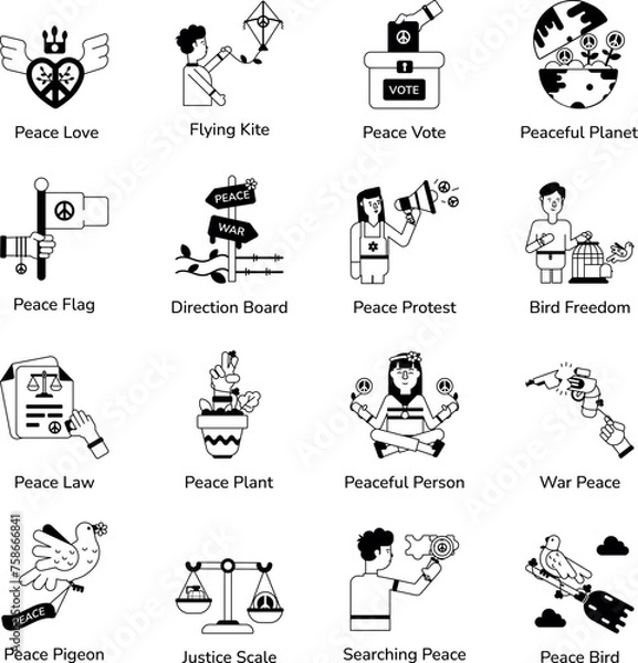 Obraz Bundle of Peace Awareness Glyph Icons  

