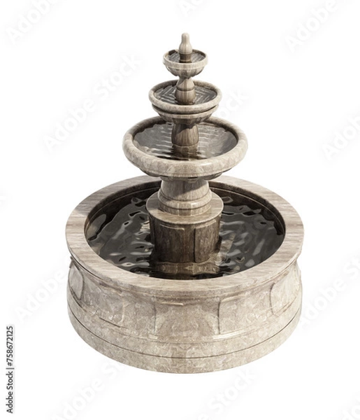 Obraz Three tier outdoor water fountain isolated on transparent background. 3D illustration