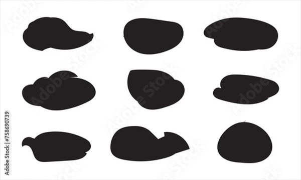 Fototapeta Organic amoeba blob shape abstract black vector illustration isolated on white background. Set of irregular round blot form graphic element. doodle drops collection. Contemporary banner. vector