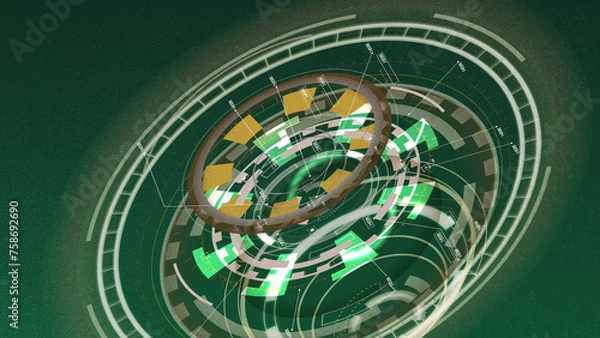 Fototapeta Ready to use, Sci-fi Futuristic UI FUI abstract circular element design, GUI design, Circular Machine elements for monitors as background and machine assets