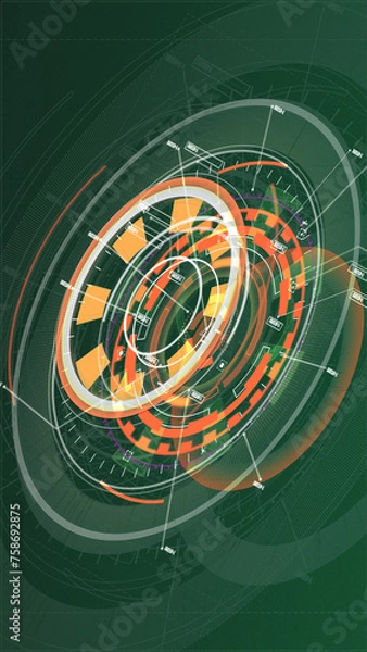 Fototapeta Ready to use, Sci-fi Futuristic UI FUI abstract circular element design, GUI design, Circular Machine elements for monitors as background and machine assets