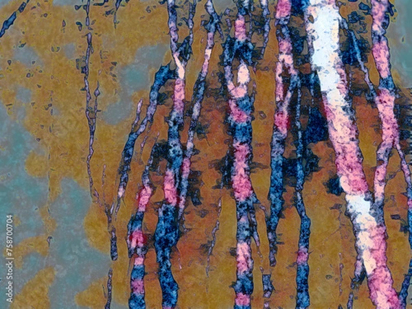 Fototapeta abstract illustration of vertical lines and ocher, blue and pink tones