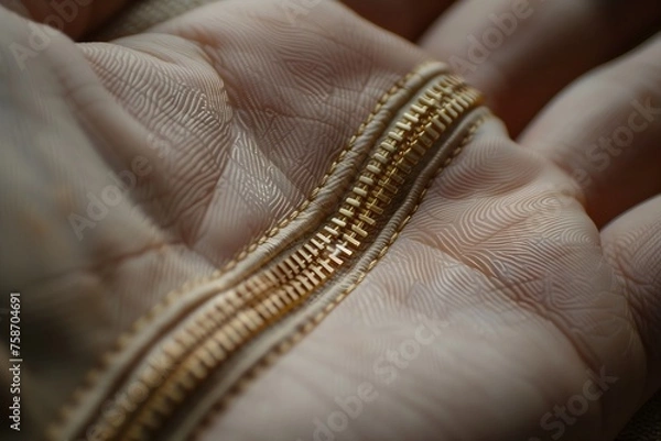 Obraz Intricate Details: Close-Up of a Golden Zipper Partially Opened