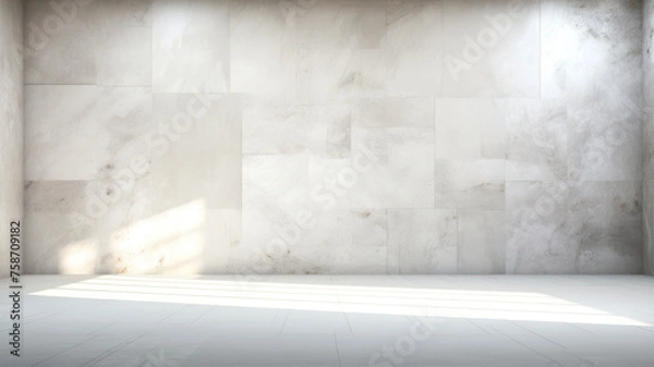 Fototapeta 3d rendering of white concrete wall and floor with sunlight from window