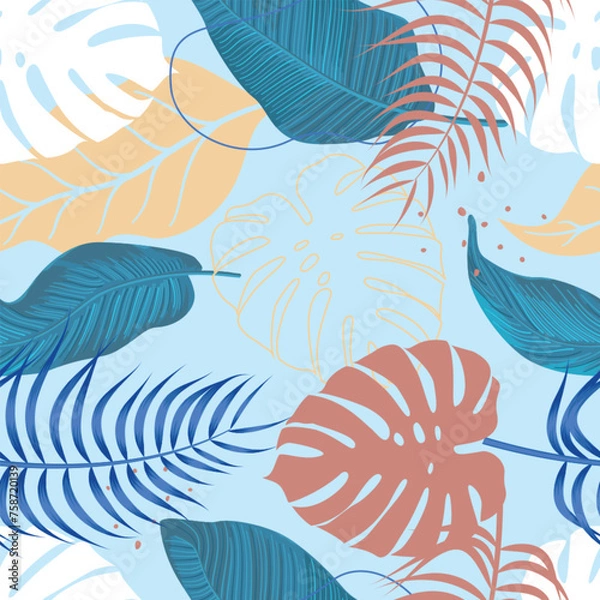 Fototapeta Abstract Floral seamless pattern with leaves. tropical background	