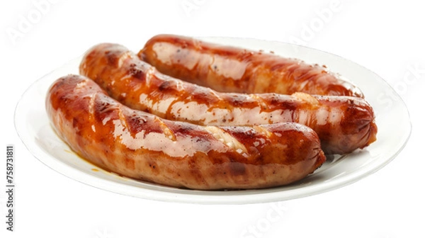 Fototapeta Polish Sausage Dog on a plate isolated on transparent png background. Generative ai 