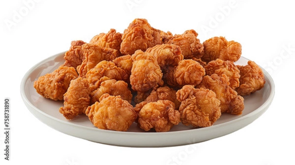 Fototapeta Popcorn Chicken on a plate isolated on transparent png background. Generative ai 