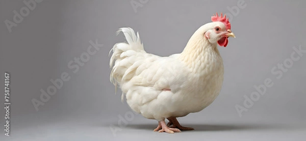 Fototapeta Graceful White Rooster A Captivating Portrait Of Raw Vulnerability Close up portrait of white free range chicken in field generative by ai.