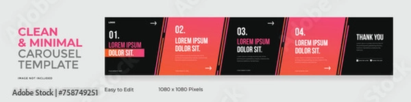 Fototapeta Social media carousel template, microblog five page square post for Instagram and linkedin, clean, modern, minimal, design, EPS vector illustration