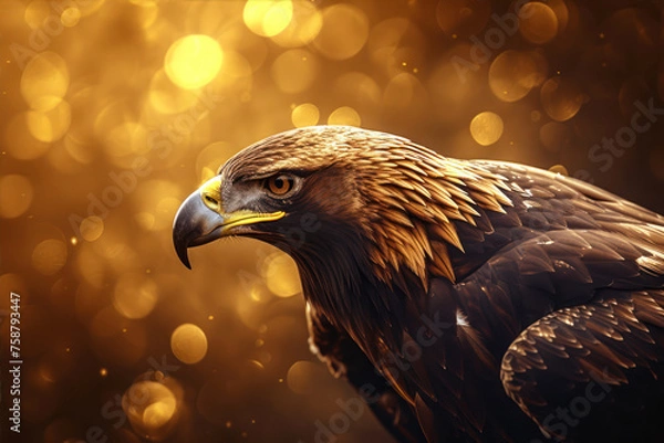 Obraz Golden Eagle on Golden Bokeh Background.