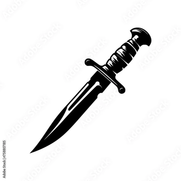Fototapeta silhouette of a military dagger isolated on a white background. Vector logo.