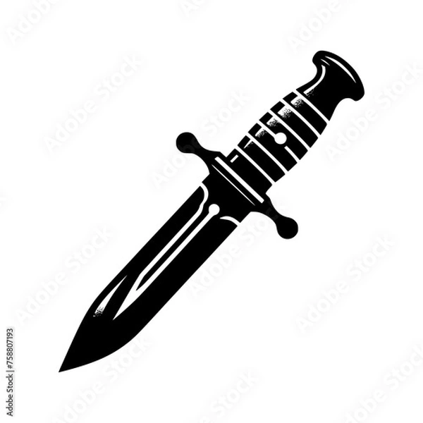 Fototapeta silhouette of a military dagger isolated on a white background. Vector logo.