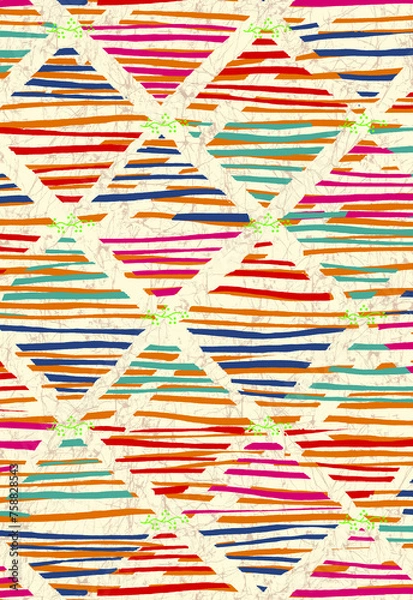 Fototapeta Antique surface floral seamless allover Pattern design, multicolor flowers with multicolor watercolor background texture.