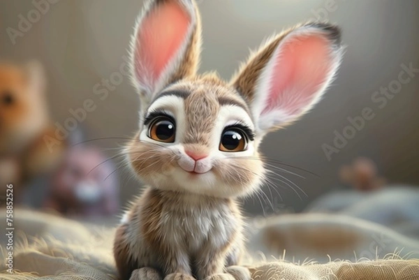 Obraz Cute Baby Rabbit Bunny Easter Illustration Art Cartoon Generative AI