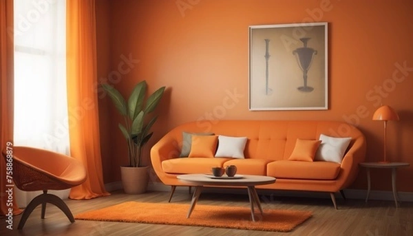 Obraz Orange cushion on a sofa retro interior design