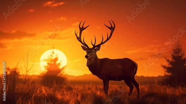 Obraz deer in sunset