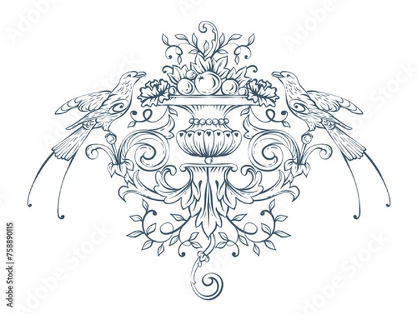 Obraz Luxury decorative vector element with bird, baroque monogram, renaissance emblem, luxury label
