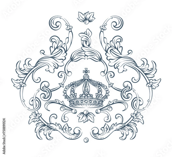 Obraz Luxury decorative vector element with crown, baroque monogram, renaissance emblem, luxury label