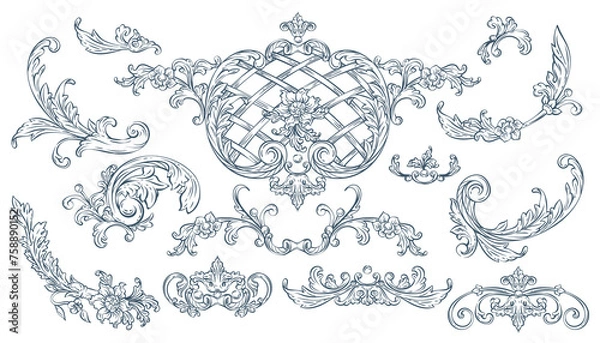 Obraz Luxury decorative vector elements set, rococo and baroque style