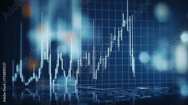 Fototapeta Market chart of business stock graph or investment financial data profit on Dark Blue Background. financial chart and candlestick graph