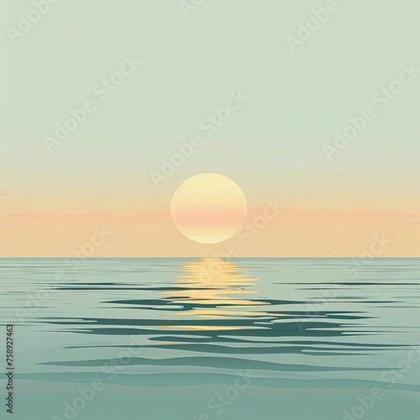 Fototapeta A minimalist representation of a calm mind illustrated by a tranquil sea at dawn