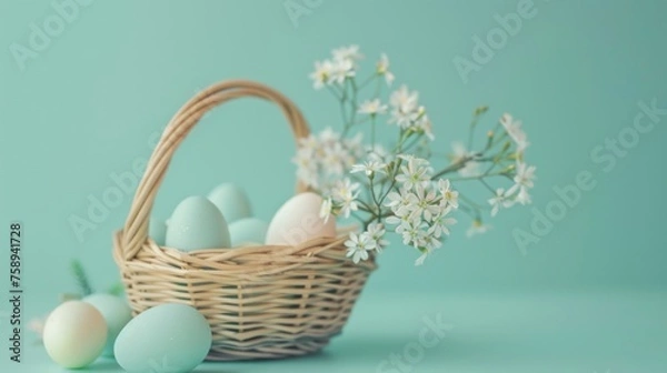 Fototapeta Easter eggs in a basket, background