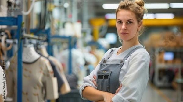 Obraz photo realistic, a female worker in front of a mannequin production line
