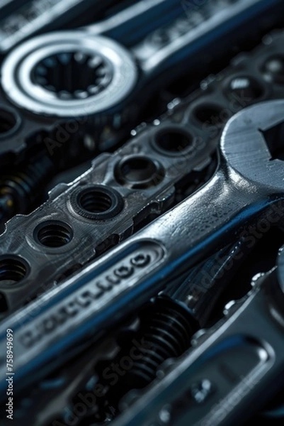 Fototapeta A pile of wrenches stacked on top of each other. Suitable for hardware and construction themes