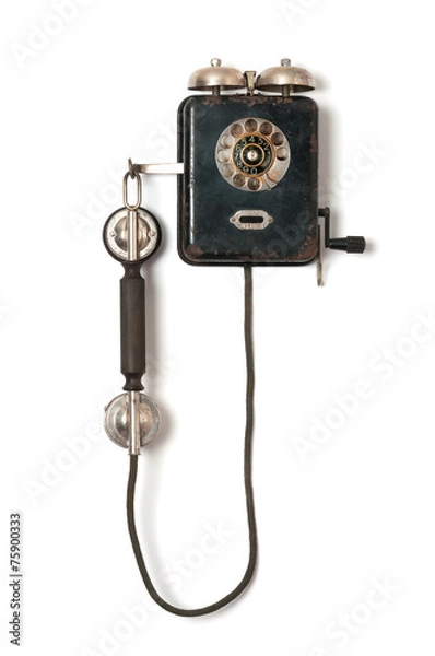 Obraz Czarny stary telefon ścienny na białym tle