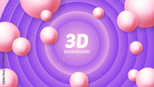 Obraz 3D Background. Abstract 3D radial circle papercut layered dark blue, pink and purple background. Pink sphere of ball on gray background. Abstract background with 3D spheres. Vector illustration
