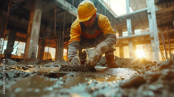 Obraz Building Foundations: A Construction Worker's Guide to Laying Cement Floors
