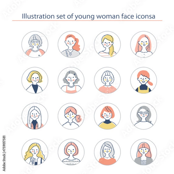 Fototapeta 若い女性の顔　アイコンセット