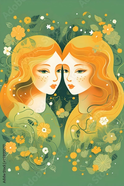 Obraz Gemini zodiac illustration,generative ai