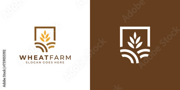 Fototapeta Creative Wheat Farm Logo Design. Grain Leaf Rice Farm with Minimalist Style. Grain Logo Symbol Icon Vector Design Template.