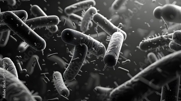 Fototapeta Dynamic Bacterial Universe in Monochrome