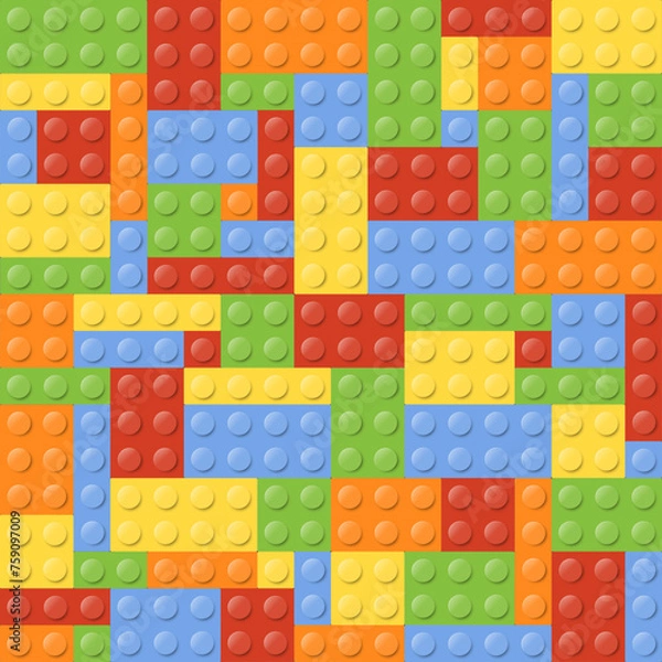 Obraz Pattern blocks toy background. Toy bricks. Plastic construction blocks. Vector illustration. Eps 10.