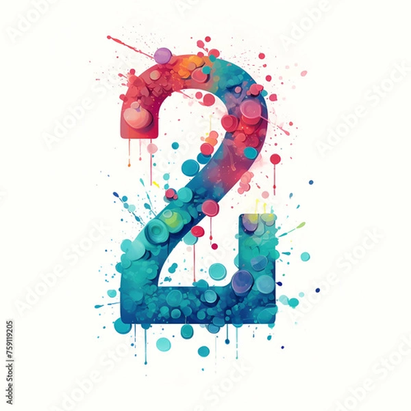 Obraz Number two, splash, red and blue colors, generative ai 