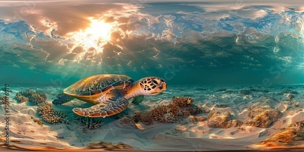 Obraz Photo A sea turtle swims in the ocean.