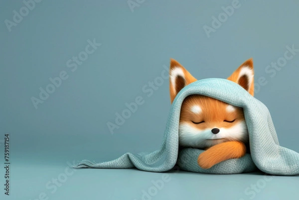 Fototapeta Cute red fox sleeps in a blanket 