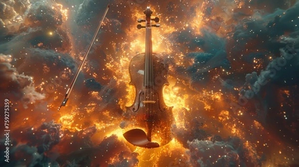 Fototapeta A violin in mid-air against a sky background.