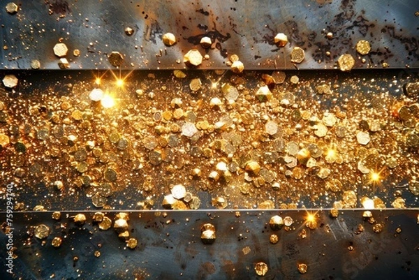 Fototapeta Sparkling Golden Glitter on a Dark Backdrop with Bright Bokeh for Festive Backgrounds and Celebratory Designs